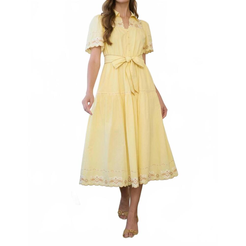 NEW ZOE AND CLAIRE embroidered short sleeves dress in yellow